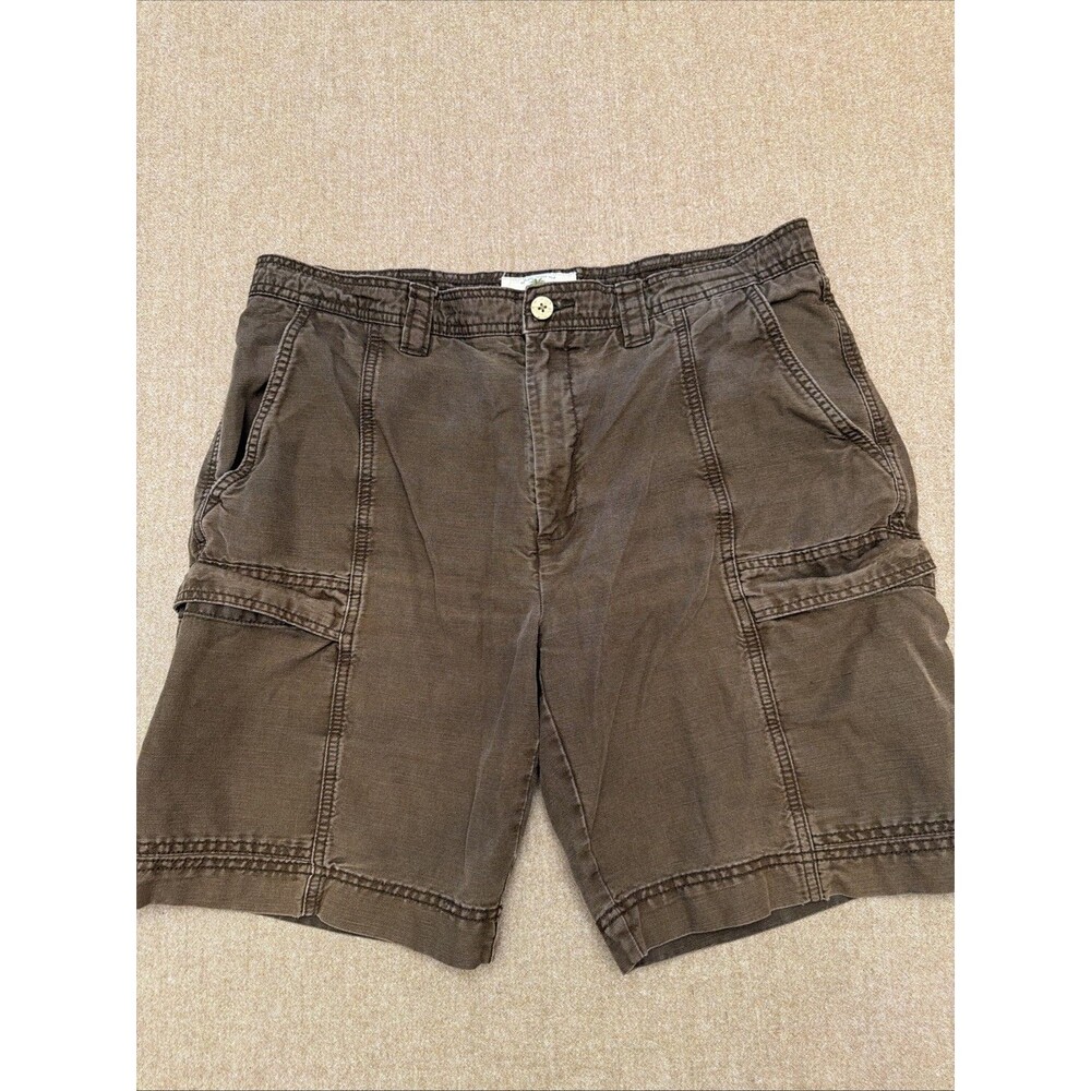 Island Shores Linen Blend Chocolate Brown Cargo  Shorts Size 36 9” Inseam